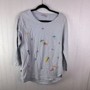 Fresh Produce‎ Gray Stripe Summer Shirt Beach Scene size Large